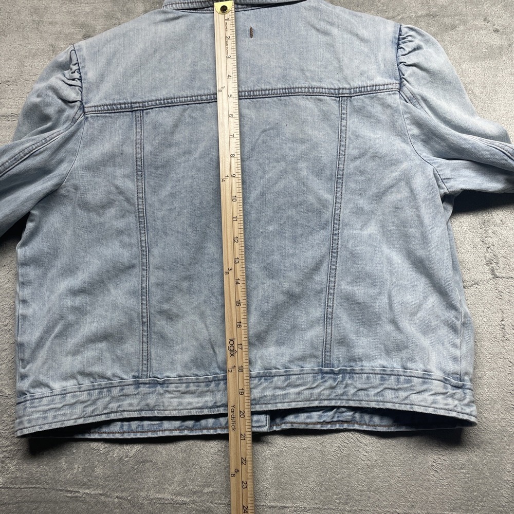 Express Jeans Jacket Women's XL Blue Denim Long Sleeve Button Jacket Cropped - Picture 7 of 8